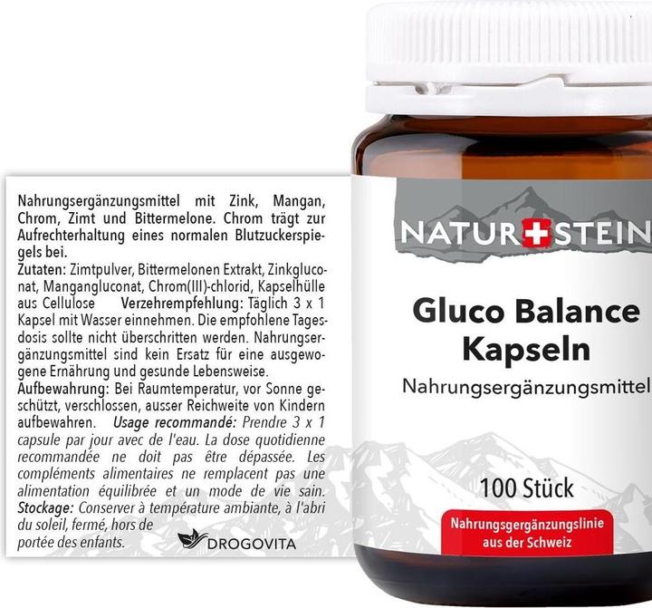 Nutritional values and ingredients Naturstein Gluco balance Capsules 100 pcs (100 Piece, Capsules, 147 g)