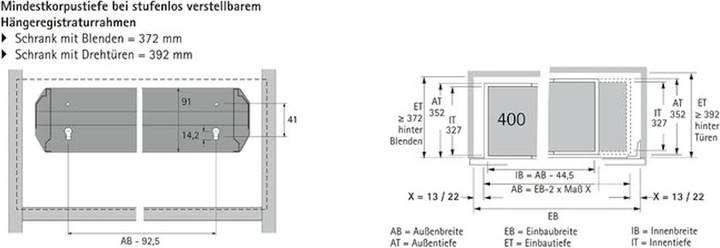 Produktbild Hettich Stufenlos breitenverstellbare Hängeregistratur-Rahmen für Schrankwände (1 Stk.)