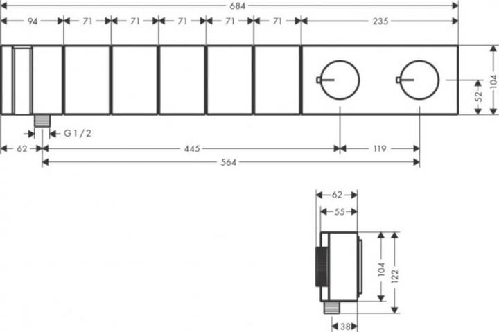 Actual product image Axor Edge thermostat module Select 610/100 concealed for 4 consumers, diamond cut