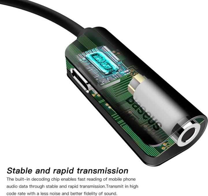 Actual product image Baseus L32 IP Male to 3.5mm+IP Female Adapter Black (3.5mm jack, Lightning)
