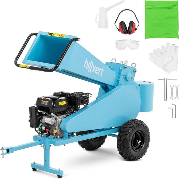 Hillvert Holzhäcksler 7 PS Ø Äste 7 cm Gartenhäcksler Benzin-Häcksler Gartenschredder