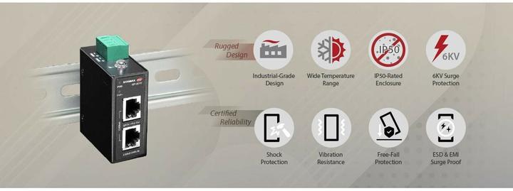Actual product image edimax Industrie 2.5 Gigabit 30W PoE+ DIN-Rail Injektor (802.3af (PoE), 802.3at (PoE+), 30 W)