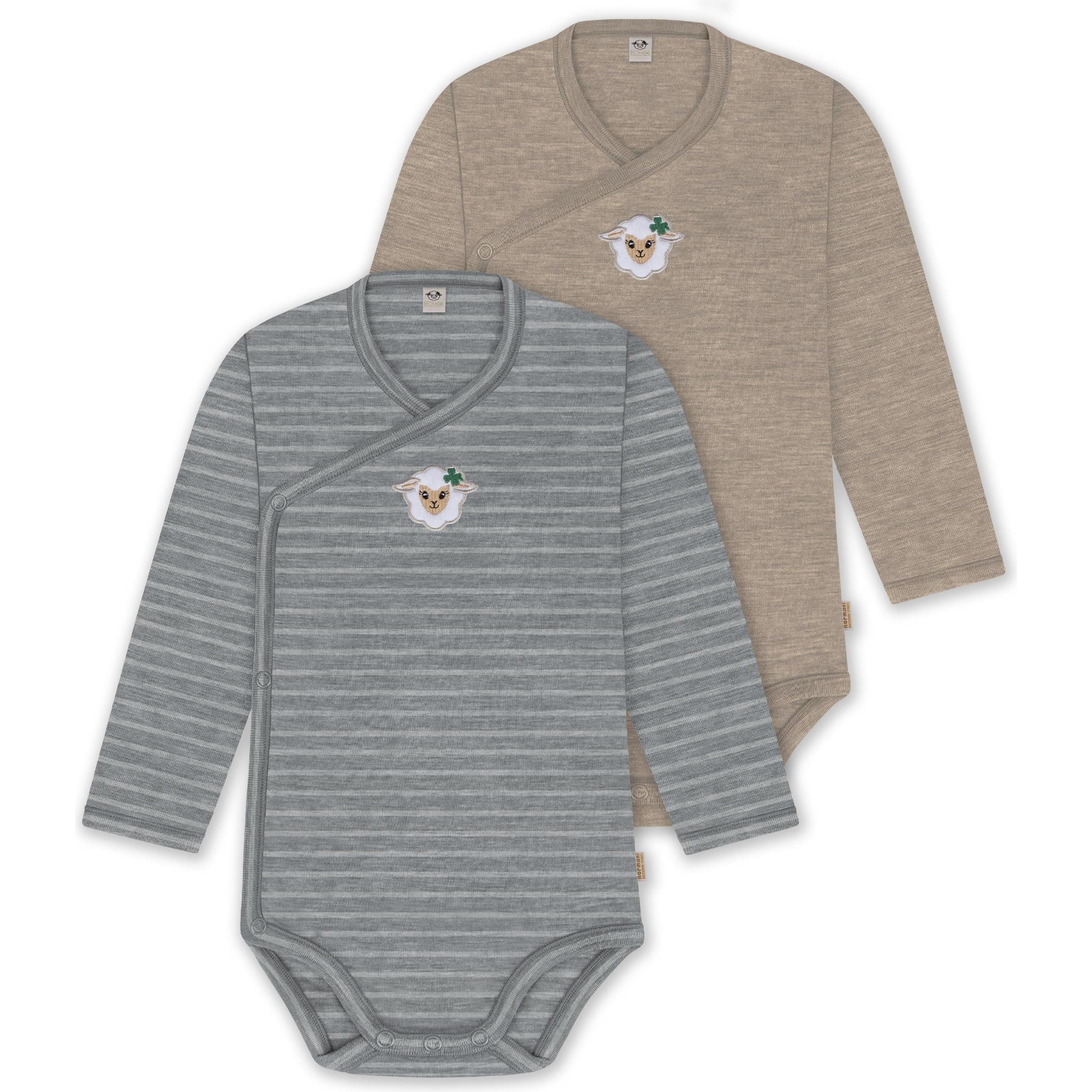 Normani, Herren, Body, 2er Pack Bio Baby-Body Langarm Wickelbody aus Merinowolle für Junge und Mädchen - 9353, Grau, (68...