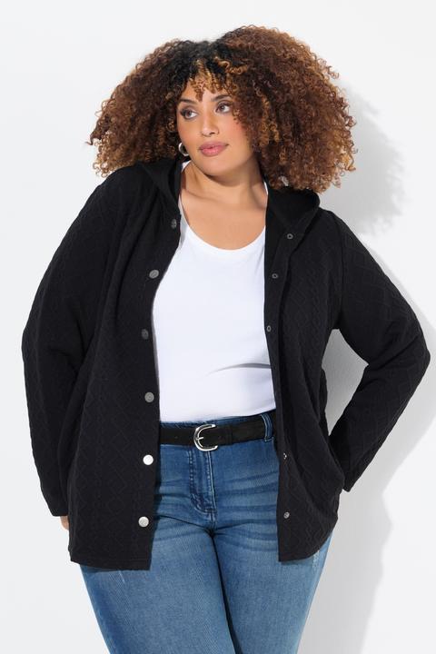 Image du produit Ulla Popken Veste à capuche, motif torsadé et boutons-pression. Dos plus long. (46, 48)