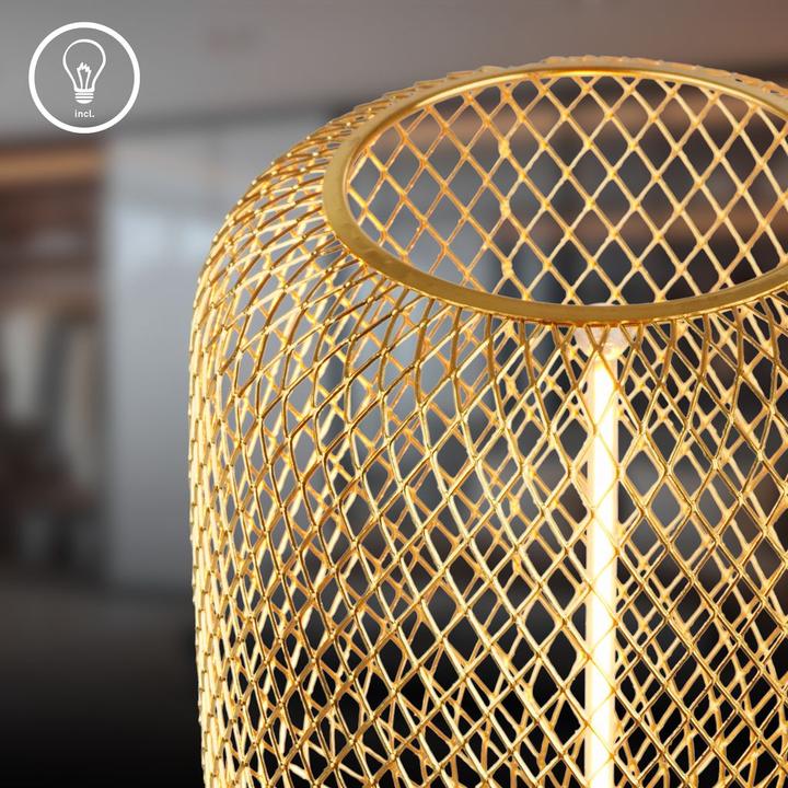 Image du produit Briloner RIST LED Tischleuchte mit Drahtgeflecht - Schwarz, Gold (120 lm, E27)