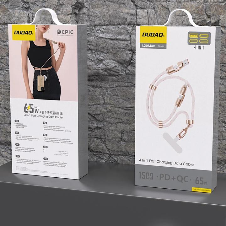 Productafbeelding Dudao L20MAX 4in1 Cable / Lanyard USB-A / USB-C / Lightning PD QC 65W 1.5m - Pink (1.50 m, 65 W)