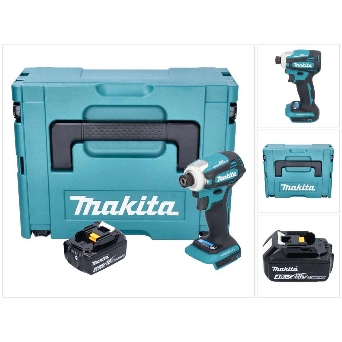 Makita, Bohrmaschine + Akkuschrauber, DTD 172 M1J Akku Schlagschrauber 18 V 180 Nm 1/4" Brushless + 1x Akku 4,0 Ah + Mak...