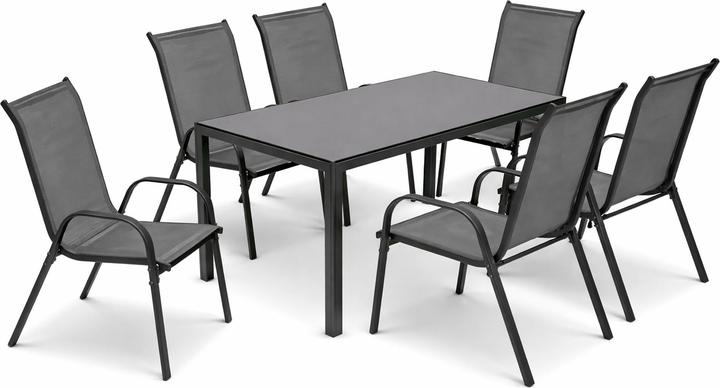 Produktbild Mojawo Gartengarnitur Sitzgarnitur Stapelstühle Stapelsessel 7teilig 160x90cm Glastisch (160 x 90 x 72 cm)