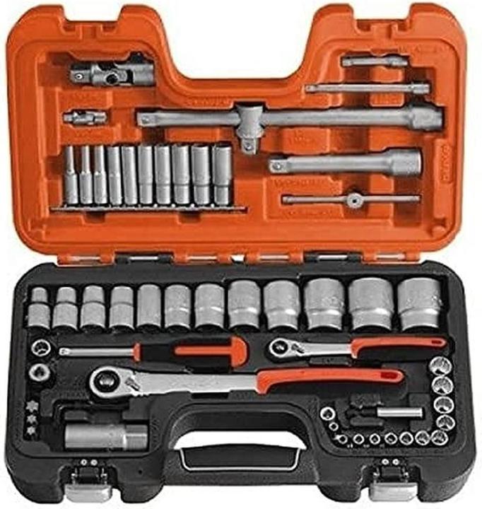 Produktbild Bahco 1/4"- und 1/2"-Steckschlüssel-Satz, metrisch, Doppelsechskant, inklusive Umschaltknarre mit schla (1/2", 1/4")