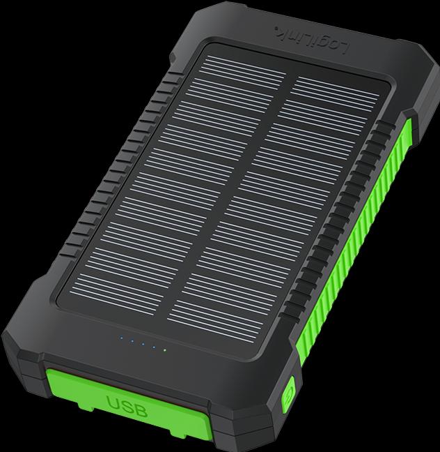 Actual product image LogiLink Solar power bank 8000 mAh, torch, 2x USB-A, green-black (8000 mAh, 10 W, 29.60 Wh)