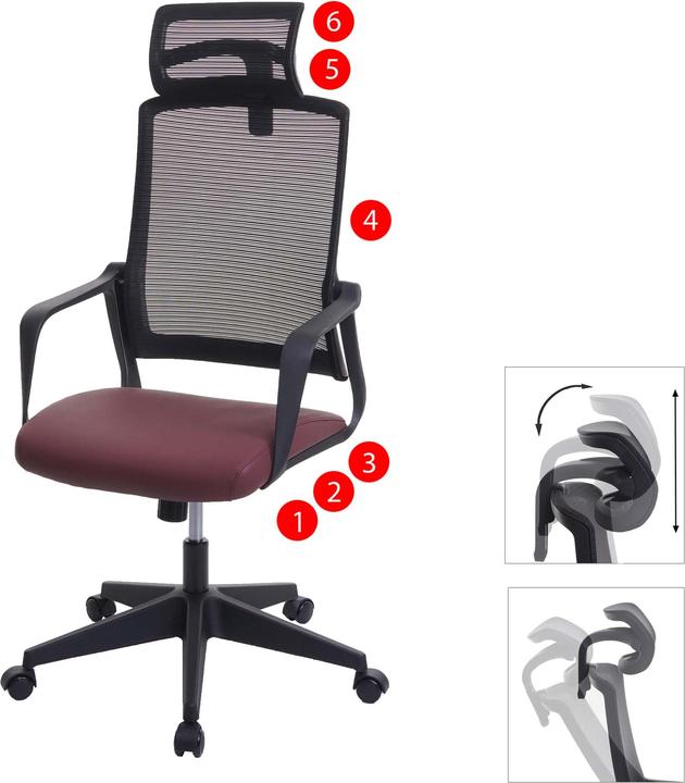 Produktbild Swisshandel24 Bürostuhl, Drehstuhl Schreibtischstuhl, ergonomisch Kopfstütze, Kunstleder bordeaux-rot