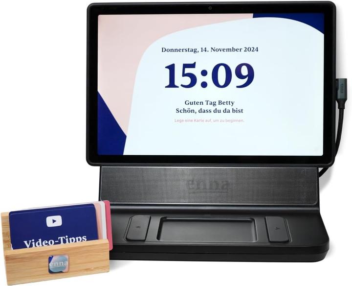 Image du produit Enna Tablet pour seniors avec dock et cartes, appels vidéo, albums photos, abonnement familial (WLAN uniquement, 10", Argent, Gris, Noir)