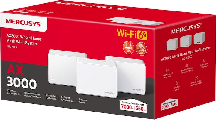 Produktbild Mercusys Halo H80X AX3000 Dual Band Whole Home Mesh Wi-Fi 6 System 3 Pack 3 LAN