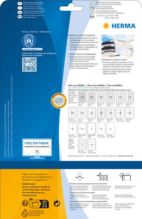 Actual product image HERMA Recycling shipping labels A4