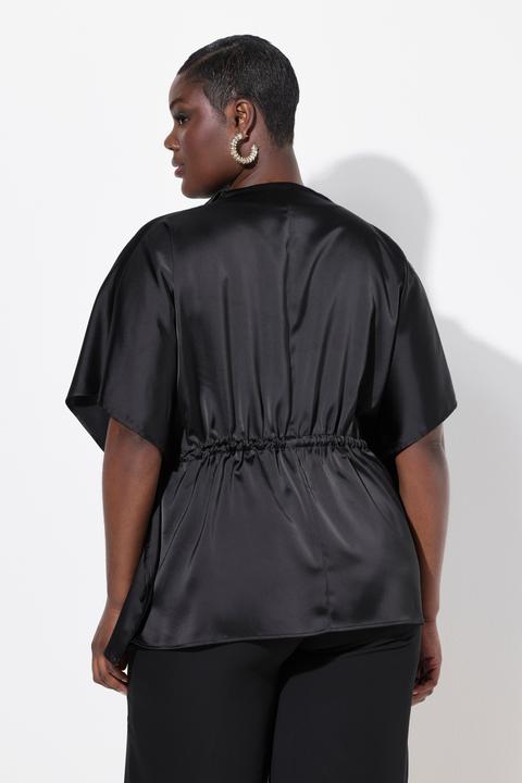 Produktbild Ulla Popken Shirtbluse, oversized, Wasserfall-Ausschnitt, Halbarm (54)
