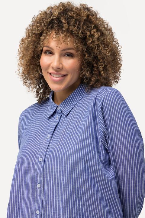 Produktbild Ulla Popken Longbluse, Streifen, A-Linie, Hemdkragen, Langarm (54)