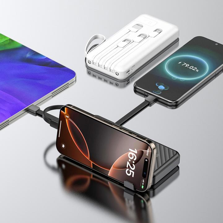 Actual product image Dudao K11 10000mAh Powerbank mit integrierten Kabeln - Weiss (10000 mAh, 10 W)