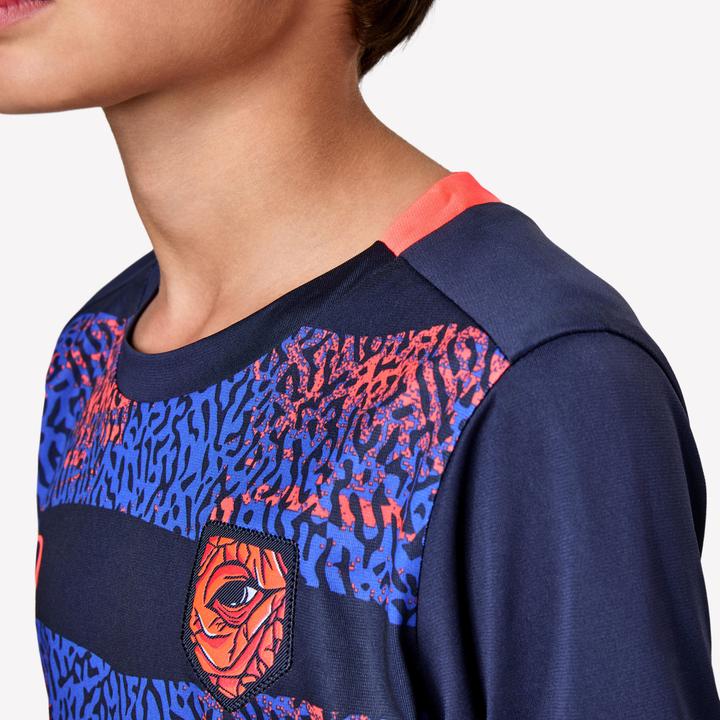 Produktbild Kipsta Kinder Fussball Trikot kurzarm - VIRALTO Kids Roarrr Rhino Streifen blau/violett (134)