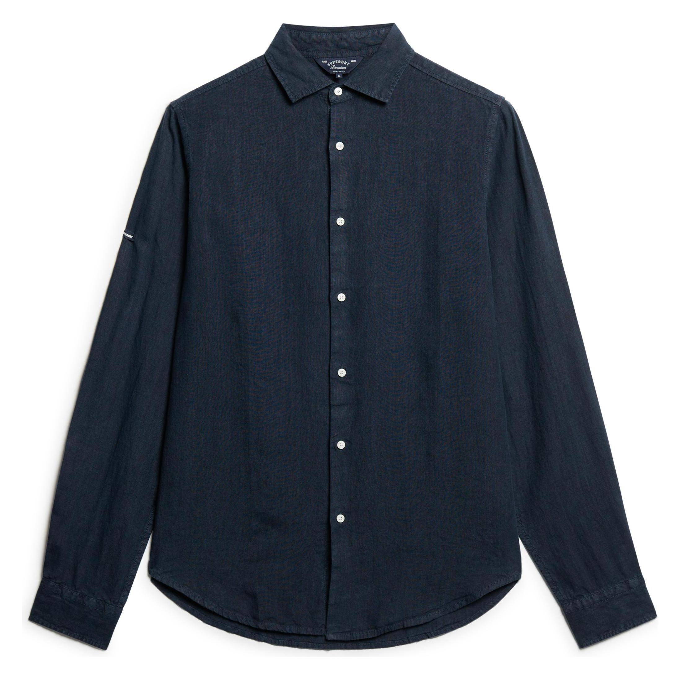 Superdry, Herren, Hemden, Lässiges Leinen-Langarmhemd, Blau, (3XL)