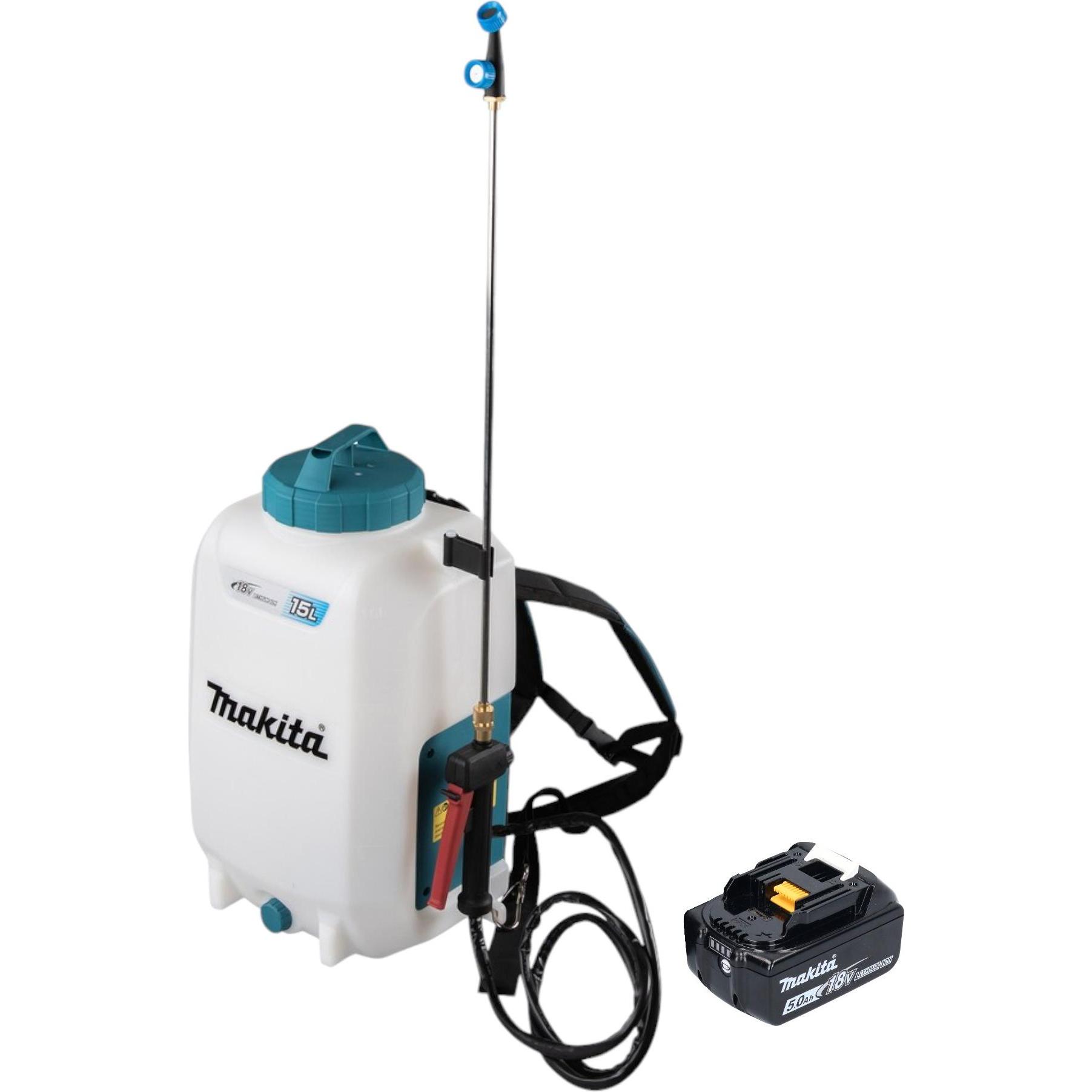 Makita, Sprühflasche, DUS 158 T Akku Druckspritze 18 V 15 l 5,0 bar + 1x Akku 5,0 Ah - ohne Ladegerät (15 l)