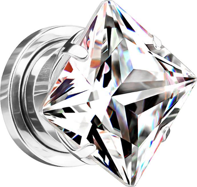 Produktbild Star Piercing Flesh Plug silber mit quadrat Kristall silber (ohne Messing, Chirurgenstahl 316L)
