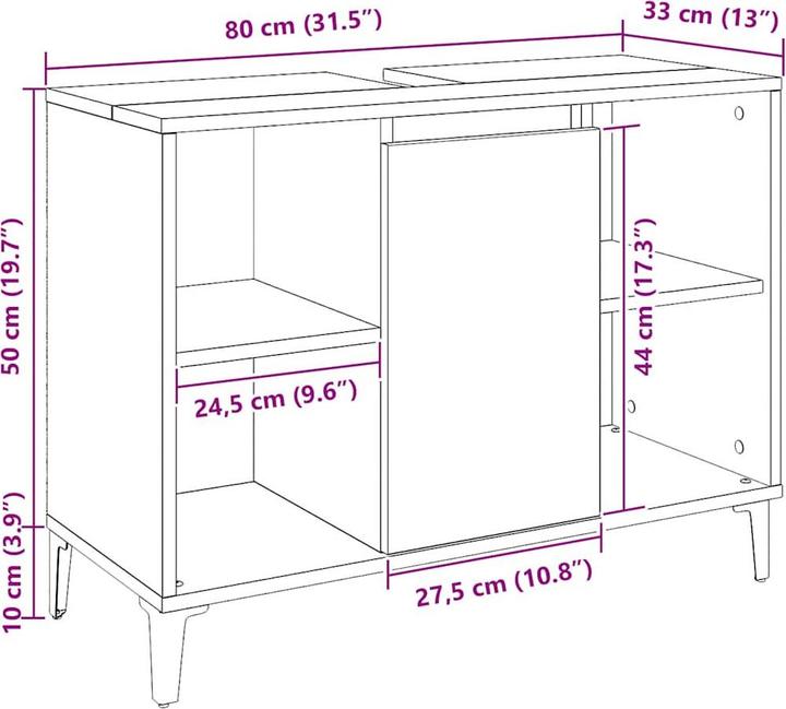 Produktbild vidaXL Waschbeckenunterschrank Unterschrank Badschrank Badmöbel Artisan-Eiche (80 x 33 x 60 cm)