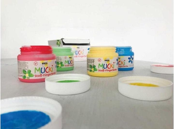 Produktbild Kreul Mucki Fingerfarbe Textil 4er Set (Gelb, Rot, Blau, Grün, 600 ml)