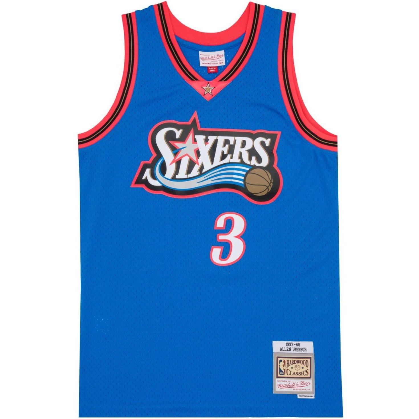 Mitchell & Ness, Herren, Sportshirt, Swingman Jersey Philadelphia 76ers TROPICAL Iverson - M (M), Blau, M