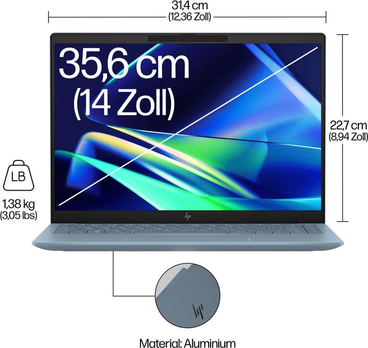 Produktbild HP Pavilion Plus 14-ey0176ng 14" 2.8k OLED 120Hz, AMD Ryzen 7 7840U, 16GB RAM, 512GB SSD, Windows 11 (14", AMD Ryzen 7 7840U, 16 GB, 512 GB, DE)