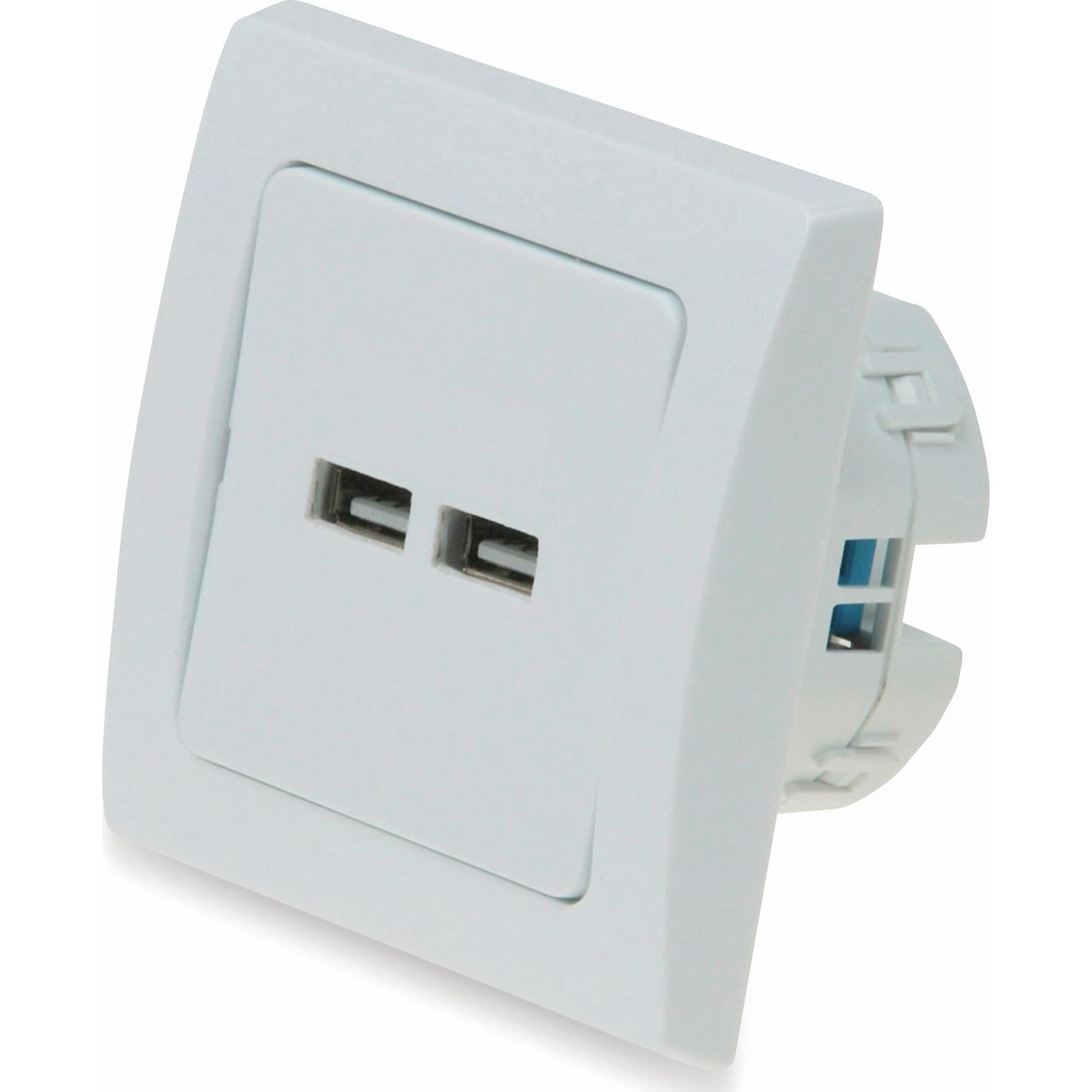 Thumbnail - Chilitec, Netzstecker + Netzkupplung, USB-Ladedose 2xUSB, 2A, 10A/250V, mit 1-fach-Rahmen
