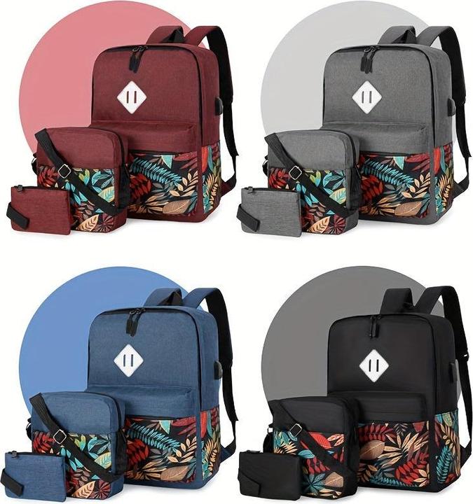 Immagine prodotto Only-Bags.Store Zaino 3 pezzi, 1 set di borsa casual per computer e scuola con borsa a tracolla e mini portamonete