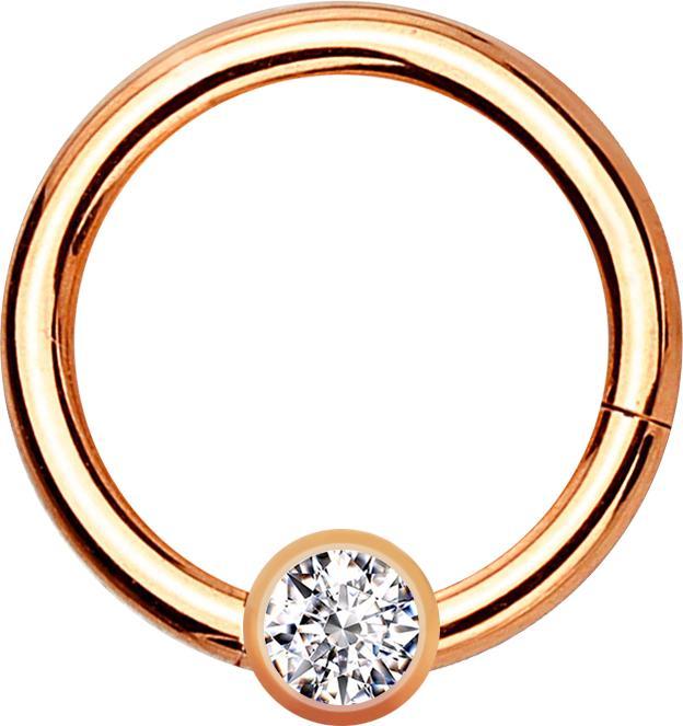 Actual product image Star Piercing Micro segment ring hinged rose gold with ball crystal silver (without brass, Surgical steel 316L)