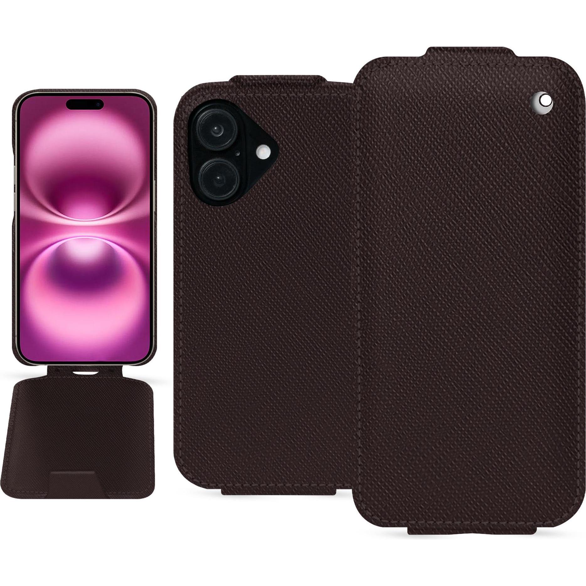 Noreve Lederschutzhülle vertikal (Apple iPhone 16 Plus), Smartphone Hülle, Braun