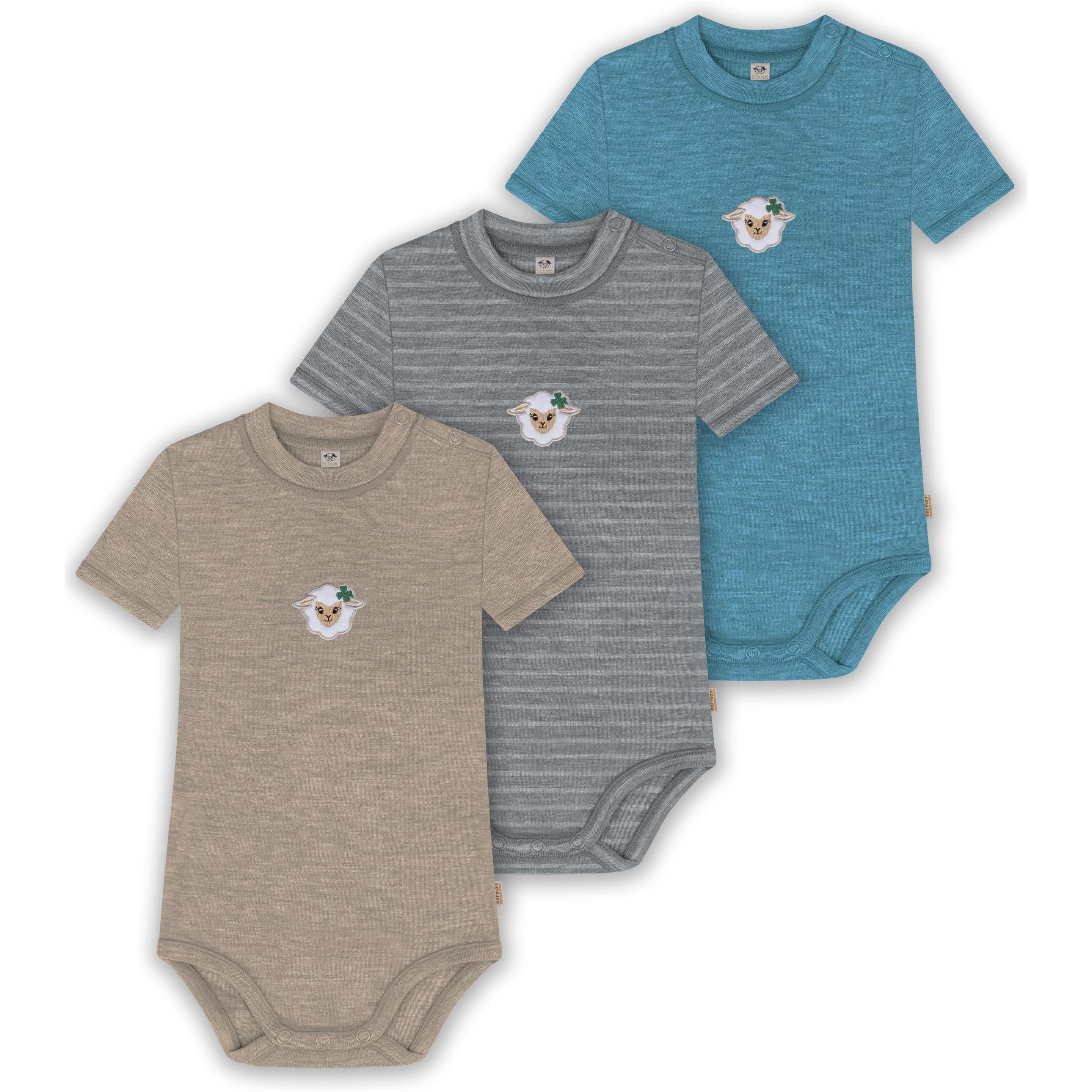 Normani, Herren, Body, 3er Set Baby Merino Kurzarmbody „Tihoi" - 9323, Blau, (80)