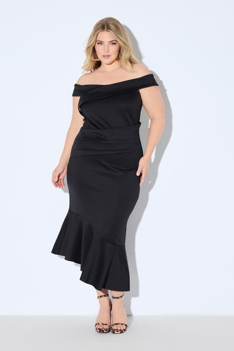 Image du produit Ulla Popken Robe maxi en tissu scuba. Encolure carmen et drapé (42)
