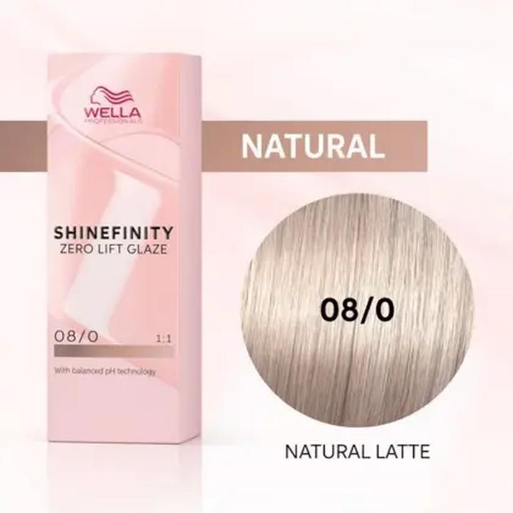 Actual product image Wella Shine Finity 08/0 Light Blonde Natural 60 ml (08, 0 - Natural Latte)