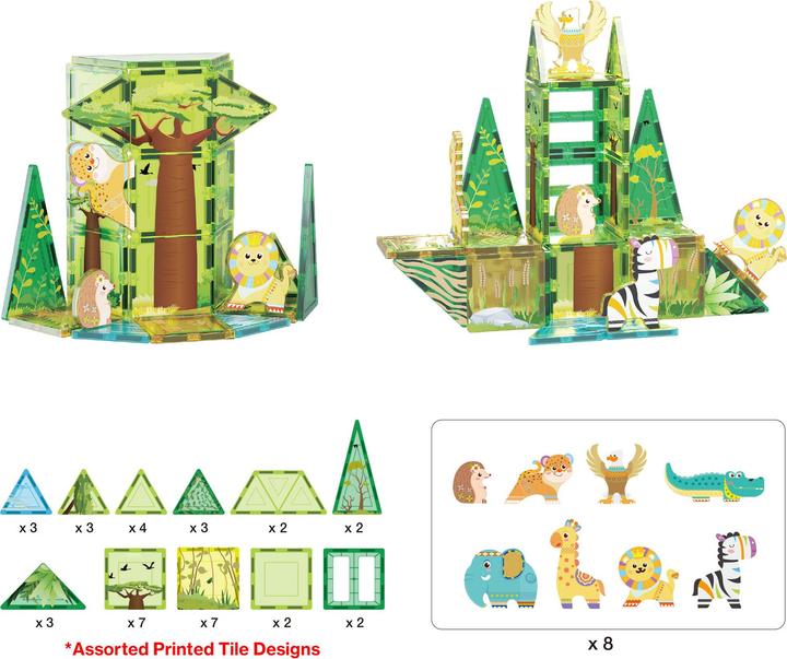 Productafbeelding PicassoTiles Picasso Tiles - Safari themed set with 8 animals (46 pcs) (PTQ12)