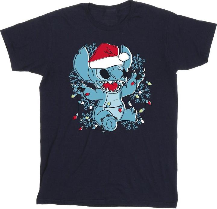 Actual product image Disney Girls Lilo And Stitch Christmas Lights Sketch Cotton T-Shirt (104)