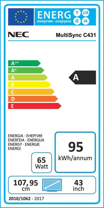 Energie-Label NEC MultiSync® C431 (1920 x 1080 Pixel, 43")