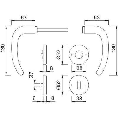 Thumbnail - Hoppe, Türgriff + Fenstergriff, Rosettengarnitur San Francisco E1301Z/42KV/42KVS Edelstahl F69 rund PZ DIN links / recht...