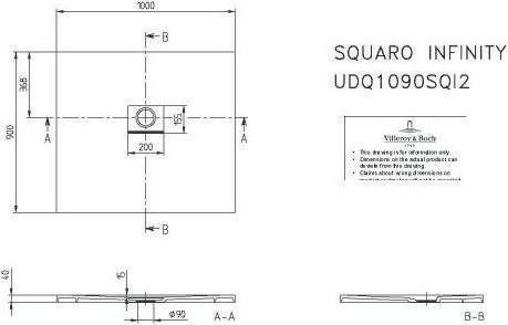 Produktbild Villeroy & Boch V&B Duschwanne SQUARO INFINITY R-eck1000x900x40mm anthrazit