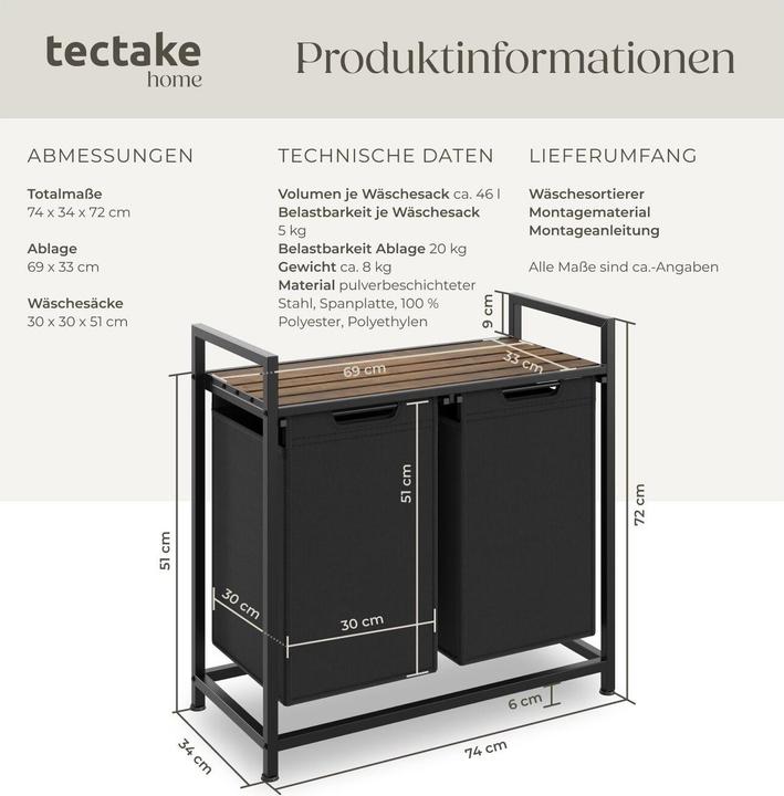 Actual product image tectake Laundry sorter with shelf (46 l)