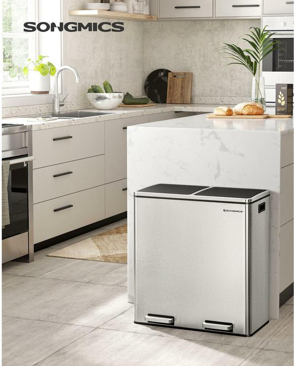 Immagine prodotto Songmics Treteimer 2 x 30 L, Silber, Fassungsvermögen: 60 (60 l)