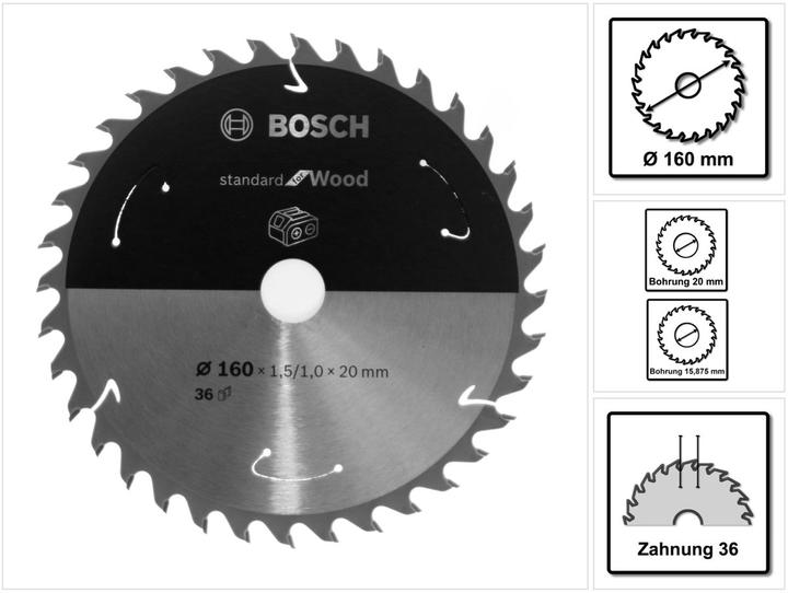 Productafbeelding Bosch Professional Zubehör Cirkelzaagblad Standaard voor hout, 160x1,5/1x20, 36 tanden
