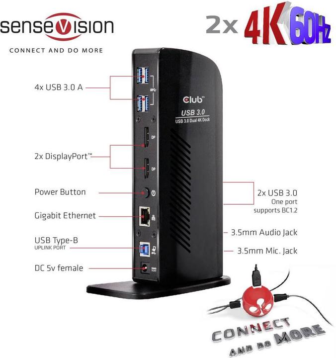 Produktbild Club 3D Dual Display Docking Station 4K60Hz (USB-B, 2 Ports)