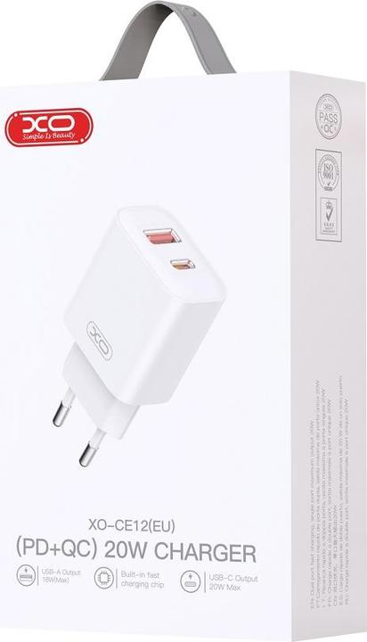 Image du produit xO chargeur mural CE12 PD QC 3.0 20W 1x USB 1x USB-C blanc (20 W, 2 ports)