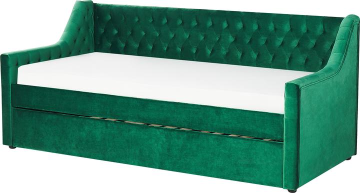Actual product image Beliani Daybed extendable velvet fabric emerald green slatted frame 90 x 200 cm MONTARGIS (90 x 200 cm)