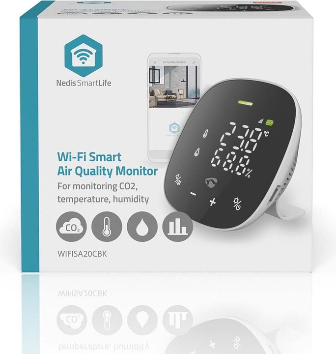 Produktbild Nedis SmartLife Luftqualitätsmonitor Wi-Fi | inkl. Display | Kohlendioxid (CO2) / Luftfeuchtigkeit /