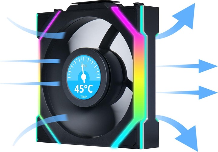 Produktbild Lian-Li UNI FAN SL Wireless LCD Lüfter, ARGB, PWM - 120 mm, schwarz (120 mm, 1 x)