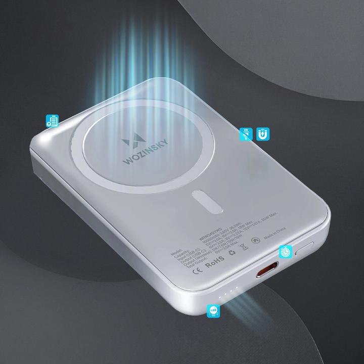 Produktbild Wozinsky WRW349YWS Magnetische Powerbank, 10.000 mAh, Weiss (10000 mAh, 20 W, 37 Wh)
